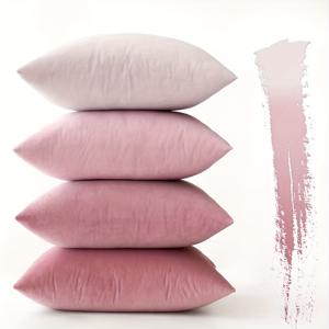 TEMU 4개 세트, 축제 파티 장식, 고품질 벨벳 초극세사 그라데이션 단색 장식, 사각 베개 커버 및 쿠션 커버, 소파, 거실, 침실, 자동차, 농가 스타일 홈 , 베갯잇에 적합