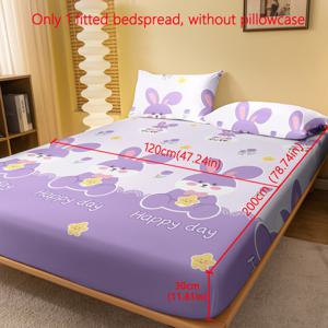 TEMU 1개 만화 귀여운 동물 작은 토끼 보라색 좋은 토끼 패턴 프린팅 플리스 침대 시트, 침실용 프린트 침대 커버, 침구 (베개 커버 제외)