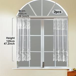 TEMU 2개 세트 우아한 화이트 레이스 커튼, 꽃무늬 패턴 - 클래식 미국 스타일, 주방, 카페, 문 장식용 빛을 통과하는 드레이프, 세탁기 사용 가능, 로드 포켓 디자인, 거실용 커튼