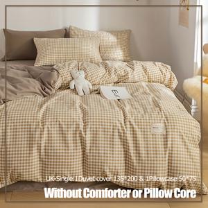 TEMU 2/3개 모던 패션 이불 커버 세트 (1/2개*베개커버, 1개*이불 커버, 코어 없음) 마이크로화이버 노란색과 흰색 격자 무늬 침구 세트, 초소프트하고 통기성 좋은 사계절용 편안한 침실에 적합, 기숙사 선물 추천