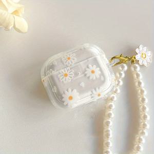 TEMU 플라워/화이트 데이지 스타일 애플 이어폰 미끄럼 방지 보호 케이스 커버, 에어팟 헤드셋 케이스 미끄럼 방지 미끄럼 방지 보호 커버에 적합