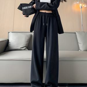 TEMU 여성용 스웨트셔츠, 패셔너블하고 캐주얼한 롱 스타일, 드로스트링이 있는 탄성 허리 밴드, 루즈핏 와이드 레그 드레이프, 봄, 여름 및 가을 바지에 적합