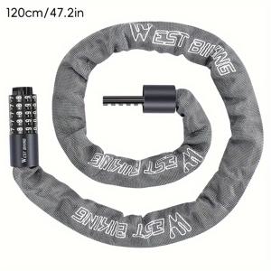 TEMU 자전거 체인 자물쇠, 도난 방지 자전거 자물쇠-100cm/39.4인치, 120cm/47.2인치, 150cm/59.1인치, 5자리 숫자 조합 보안 비밀번호 재설정 및 녹 방지, 야외용 , 전동자전거, 자전거, 대문용