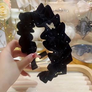 TEMU 하이엔드 별빛 라인스톤 나비 벨벳 플리츠 헤어밴드, 라이트 럭셔리 스타일 패션 버섯 모양 엣지, 인품 헤어밴드, 레드 크리스마스 새해 헤어 액세서리 선물