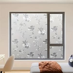 TEMU 히비스커스 꽃무늬 유리 스티커 1롤, 접착제 없는 정전기 흡착식, 탈부착 가능 및 재사용 가능, 문·창문·욕실 및 홈 데코에 이상적