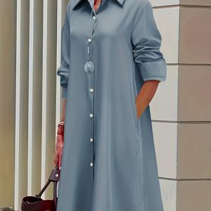 TEMU 플러스 사이즈 - 플러스 사이즈 - 플러스 사이즈 여성 단색 셔츠 원피스