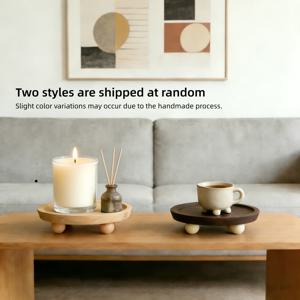 TEMU 주방 카운터 장식용 소형 나무 받침대, 원형 나무 트레이, 디스플레이 트레이, 엔트리 테이블, 팜하우스 주방 테이블탑 센터피스 (원형/타원형). 음식과의 직접 접촉 금지