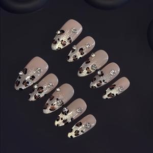 TEMU 10개입 Y2K 네일 아트 세트, 섹시한 프린트, 중간 크기의 아몬드 모양 네일, 여성에게 완벽한 선물, 및 축제 파티에 적합