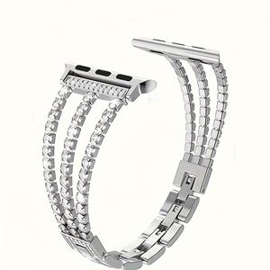 TEMU 여성용 인서트 메탈 시계 밴드 1개, 모든 애플워치 모델과 호환(38mm/40mm/41mm/42mm/44mm/45mm/49mm 사이즈), Ultra/SE/S9/8/7/6/5/4/3/2/1 시리즈용, 길이 조절이 쉬운 버클 디자인