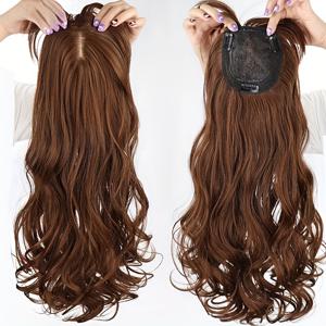 TEMU 여성용 탑 헤어피스, 에어리 뱅, 대형 웨이브 컬, 헤어라인 커버, 볼륨 업, 클립온 착용, 자연스러운 룩, 크리스마스 코스튬 가발