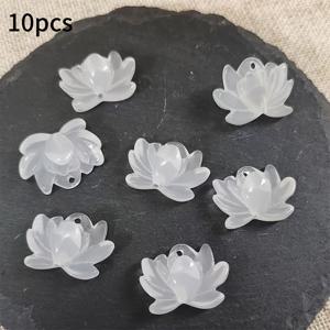 TEMU 10개 우아한 녹색 & 흰색 연꽃 참 - 귀걸이, 팔찌, 목걸이용 더블 홀 레진 DIY 공예 참, 빈티지 영감 꽃 액세서리, 주얼리 만들기 참