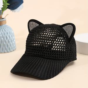 TEMU 1개 메쉬 이어 귀여운 고양이 귀 여성용 야구 모자, 여름 얇은 스타일 트렌디한 할로우 아웃 통기성 챙 인터넷 유명 야구 모자