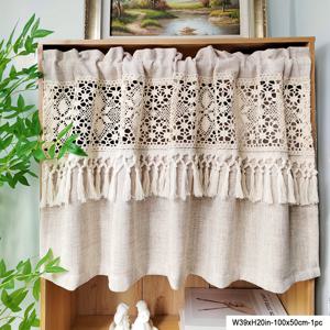 TEMU 1개 시크 태슬 숏 커튼, 코바늘 기하학 속이 빈 디자인 - 빛 필터링, 키친, 카페, 욕실용 로드 포켓 드레이프