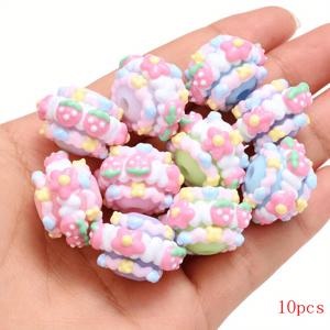 TEMU 15x22mm 아크릴 통구멍 핸드페인팅 꽃구슬 10개입, 핸드메이드 주얼리 만들기, 팔찌, 비즈펜, 폰체인, 장식용 액세서리 비즈