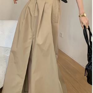 TEMU 우아한 스페셜 컬렉션 여성용 A라인 미디 스커트 - 앞쪽 슬릿 & 사이드 포켓, 벨트 필요 없음, 기계 세탁 가능, 캐주얼에서 우아함까지 솔리드 컬러 올시즌 레귤러 핏, 정장 착용 가능 | 세련된 디테일