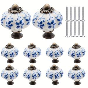 TEMU 레트로 호박 세라믹 캐비닛 손잡이 10개, 드레서 손잡이, 장착 하드웨어 포함, 옷장, 서랍 및 가정용 프로젝트, 캐비닛 추가품에 적합 | 레트로 캐비닛 하드웨어 | 세라믹 손잡이, 캐비닛 손잡이 및 손잡이