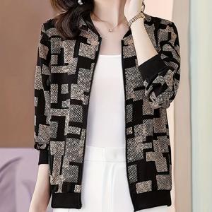 TEMU 숏 재킷, 캐주얼 긴팔 여름 재킷, 얇은 프린트 탑, 엄마의 루즈하고 다용도 가디건, 의류