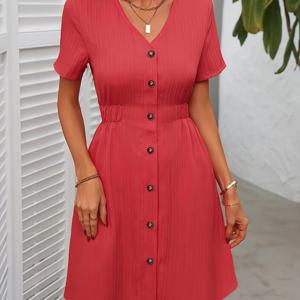 TEMU 여성용 여름 우아한 허리 조임 V넥 버튼 프론트 오픈 가디건 드레스, 패션 여성복