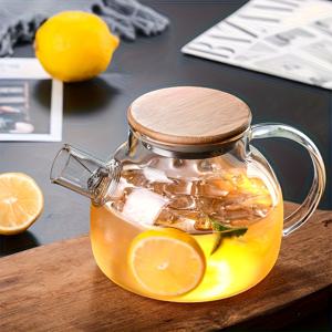 TEMU 두꺼운 유리 티포트, 1000ml 유리 차주전자, 필터 유리 꽃차 주전자, 주스 피처, 냉수 용기, 내열 유리 피처, 가정용
