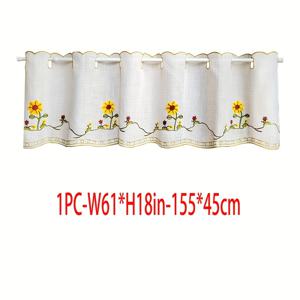 TEMU 1개 미국식 레트로 시골풍 자수 화이트 레이스 쉬어 튤 숏 커튼 천공 고품질 부드러운 무라인 세탁 가능 거실 침실 베이 윈도우 홈 데코 현관 파티션 드레이프