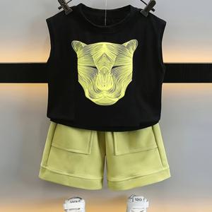 TEMU 남아 여름 의상 신상 스타일리시 멋진 아동복 민소매 조끼 남아 여름 아기 옷, 야외용