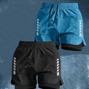 TEMU 2개 레깅스 더블 레이어 수영복 트렁크, 수치심 방지 남성용 아이스 실키 여름 스키니 쇼츠