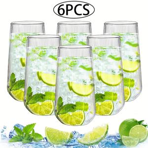 TEMU 6개 세트 줄무늬 유리컵, 아이스 아메리카노 컵, 가정용 유리잔, 과일차 컵, 냉음료 주스 컵, 주스·아이스커피·티·스무디·밀크·칵테일·음료용, 여름과 겨울 음료 용기