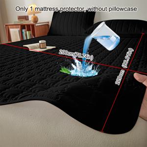 TEMU 1개 솔리드 블랙 방수 매트리스 프로텍터, 탄성 코너, 체크무늬 디자인, 침실, 게스트룸, 호텔 매트리스 보호용, 싱글 또는 더블 두꺼운 매트리스, 침구 액세서리 (베개커버 미포함)