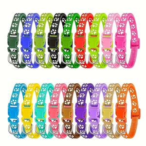 TEMU 강아지와 고양이용 발바닥 프린트 목걸이 18개 팩 - 선명한 멀티 컬러 발바닥 프린트 패턴의 조절식 나일론 반려동물 목걸이, 태그용 개목걸이, 가슴줄용, 수의사용