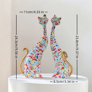 TEMU 2개/세트, 컬러풀 커플 고양이 조각상, 창의적인 고양이 조각상, 레진 홈 데코, 빈티지 고양이 커플 피규어, 고양이 커플 스태츄 키튼 피규어 홈 & 오피스 모던 장식