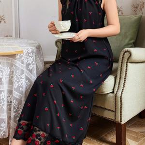 TEMU 여성 프린트 롱 나이트 드레스