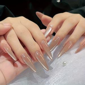 TEMU 30개입 소프트 핑크 롱 아몬드 캣아이 프레스온 네일, 광택 마감, 파티, 데이트, 소셜 모임에 완벽한 룩 업그레이드