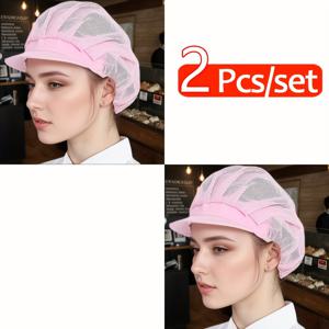 TEMU 셰프 모자 및 요리 모자 2개 세트, 셰프 모자/베이킹 모자, 주방 요리용 남녀공용 조절 가능한 탄성 모자 (풀 네트), 식품 서비스 전문가를 위한 셰프 추가에 적합, 챙이 있는 식품 서비스 헤어 방지망 포함