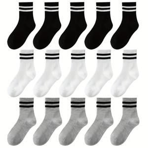 TEMU 청소년용 15쌍 크루 양말 - 통기성 메쉬 경량 여름 양말, 클래식 디자인 & 단색, 소년 소녀 청소년을 위한 봄/여름 스포츠 및 캐주얼 착용, 일상복, 크루 넥 양말