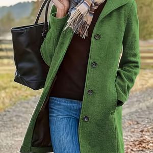 TEMU 여성용 솔리드 컬러 롱 코트, 스타일리시하고 캐주얼한 고품질 아우터