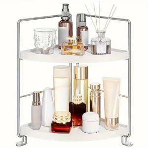 TEMU 2단 주철 코너 선반 - 공간 절약형 욕실 & 데스크탑 정리대, 광택 마감, 견고한 화장품 및 식물 보관함, 조립 불필요, 세련된 디자인, 고급스러운 마감, 라이프스타일, 내구성 있는 욕실 정리대