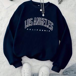 TEMU 레터 프린트 캐주얼 스웨트셔츠, 긴소매 라운드넥 캐주얼 스웨트셔츠 (겨울, 가을용), 여성용 패브릭 의류, 데일리 캐주얼에 적합