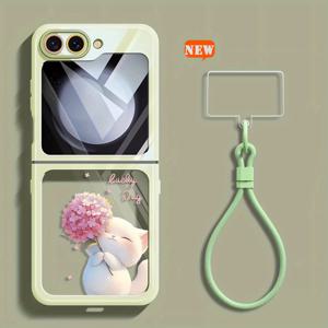 TEMU 삼성 갤럭시 필립 6/5용 접이식 휴대폰 케이스 - 손목 끈 포함, 충격 방지 보호 케이스, 귀여운 캐릭터 디자인, 간편 접이형