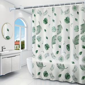 TEMU 녹색 나뭇잎 샤워 커튼 1개, PEVA 소재 식물 패턴, 간편한 세척, 사계절용 가정용 욕실 장식, 상단에 리벳 구멍 포함, 욕실 및 프라이버시 차단막용, 빠른 건조 및 세탁 가능, 암막, 4가지 사이즈 선택 가능