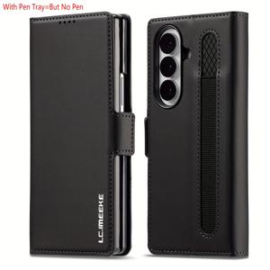 TEMU 삼성 갤럭시 Z 폴드 7 6 5 4 3 5G용 비즈니스 패션 플립 PU 가죽 폰 케이스 - 펜 트레이 & 3개 신용카드 슬롯 홀더 커버 (여성/남성용)