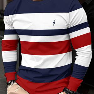 TEMU 남성용 긴팔 티셔츠, 라운드넥, 스타일리시한 스트리트웨어 통기성 티, 봄/여름 휴가에 적합한 캐주얼하고 편안한 상의, 남성 캐주얼 웨어 선물로 완벽