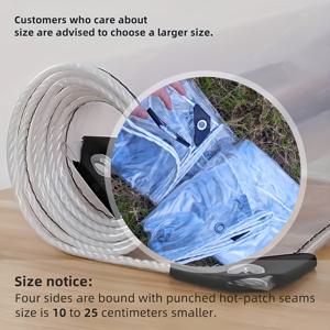 TEMU 1개 두꺼운 투명 방수 타포린, PVC 방풍 천 및 밀봉 링 포함, 바람, 비, 먼지 및 눈에 강함, 야외 정원, 파티오, 닭장, 현관 및 기타 시나리오를 덮는 데 적합