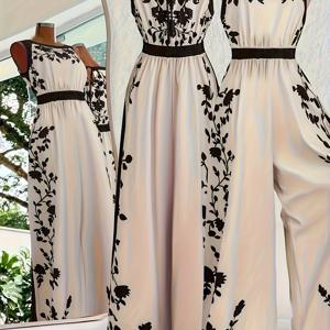 TEMU 신상 아웃도어 캐주얼 여성 비치 바캉스 민소매 원피스, 셔링 허리 & 포지셔닝 프린트 와이드 레그 팬츠 여성 점프수트