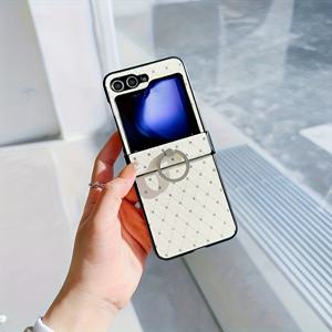 TEMU 갤럭시 Z 플립3, Z 플립4, Z 플립5, Z 플립6, Z 플립7용 새로운 스타일리시 체크 프린트 링 버클 풀바디 충격방지 폰 케이스 - 안티드롭 보호 커버