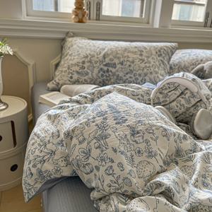 TEMU 이불 커버 세트 - 작은 토끼 + 버섯 + 꽃무늬, 신선한 스타일, 3피스 세트 (이불 커버 1개 + 베개커버 2개 포함) - 세탁 가능한 폴리에스터, 기계 세탁 가능 - 통기성 좋고 세척 쉬움, 이불 또는 베개솜 미포함