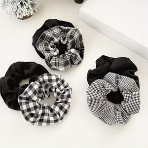 TEMU 여성용 멀티컬러 간편하고 우아한 칼리지 스타일 체크 벨벳 머리끈 6개입, 번 및 포니테일 스타일에 적합, 가을 일상복으로 완벽