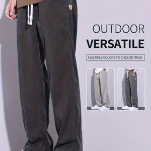 TEMU 남성용 솔리드 컬러 아웃도어 캐주얼 팬츠 2025 여름 얇은 라이오셀 통기성 스트레치 아이스 슬라이키 섬유 드로우스트링 레그 트렌디한 가을 봄 긴바지