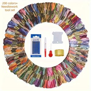 TEMU 200색 자수 실 세트, 314.96인치/색상 + 보빈 와인더 및 가위 포함, 크로스 스티치 바늘 수공예용