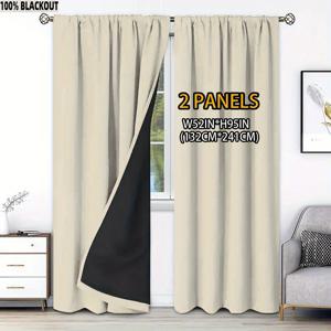 TEMU 방을 어둡게 만드는 100% 햇빛 가리개 커튼 2개 세트. 단색 폴리에스터 소재, 코팅된 안감, 가벼운 무게, 상단 로드 걸이 스타일, 모던 로맨틱 디자인. 침실, 식당, 거실에 적합.