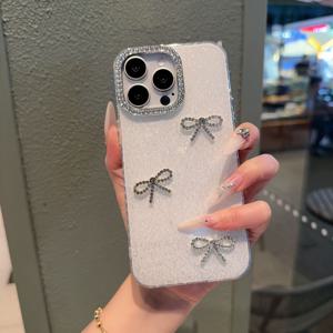 TEMU 휴대폰 케이스 - 핑크 라인스톤 리본 글리터 폰 케이스, 아이폰 16 Pro Max, 15 Pro, 14 Plus, 13, 12, 11 호환 - 장식 렌즈 보호 커버